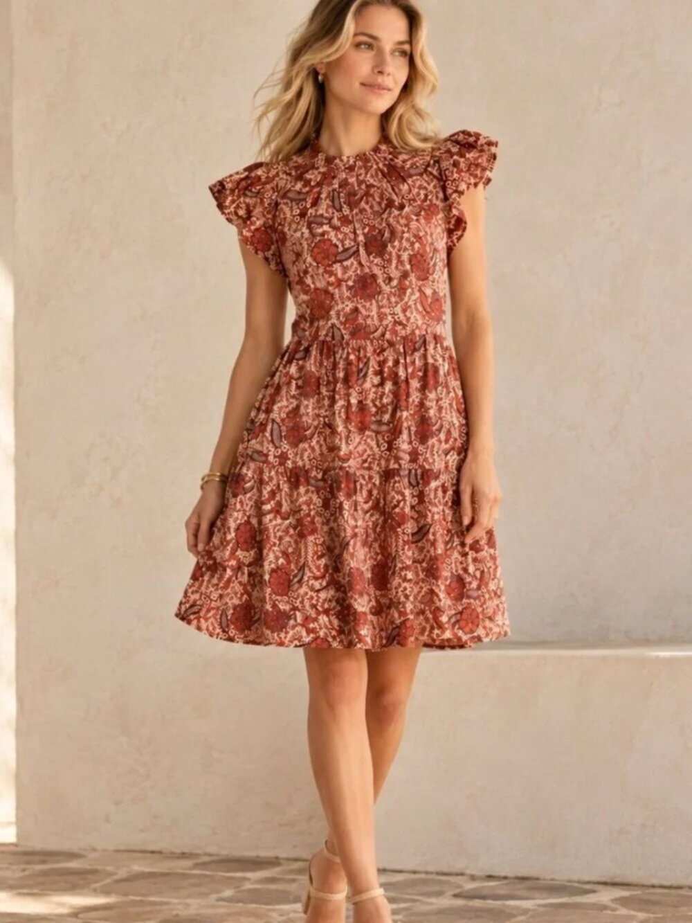 NWT Ulla Johnson Kasim Brick Ruffle Cap Sleeve 0